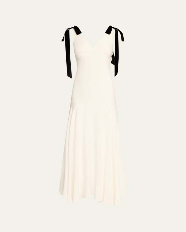 Bow-Shoulder Silk Crepe Bias Maxi Dress